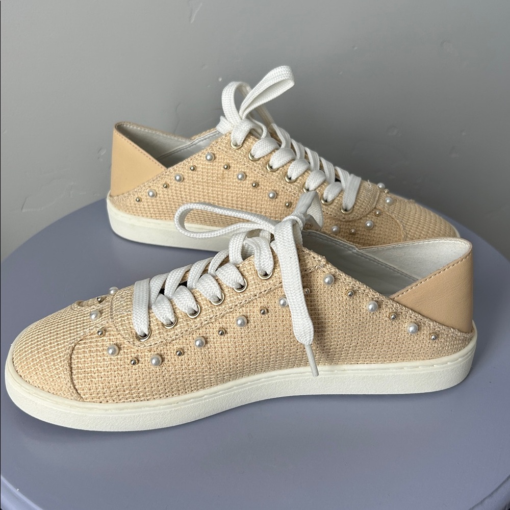 Stuart Weitzman Natural Embellished Platform Sneakers Sz 7 US $395 - Picture 12 of 15